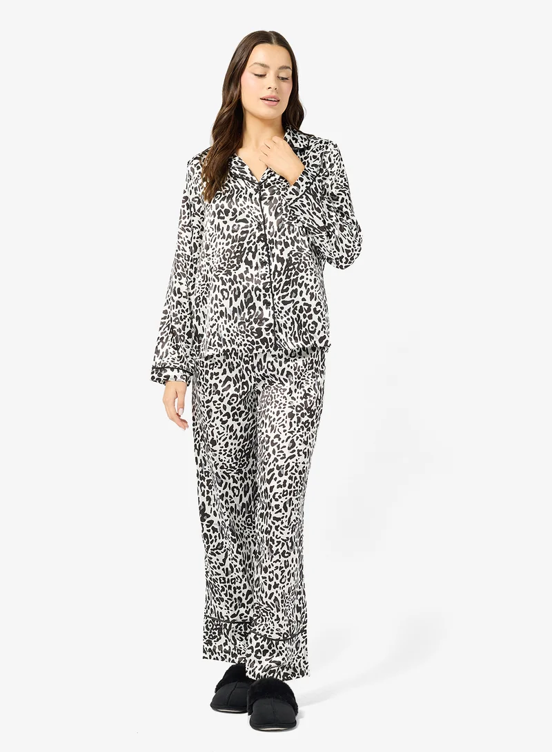Ginger Animal Print Button Up Shirt & Pyjama Set